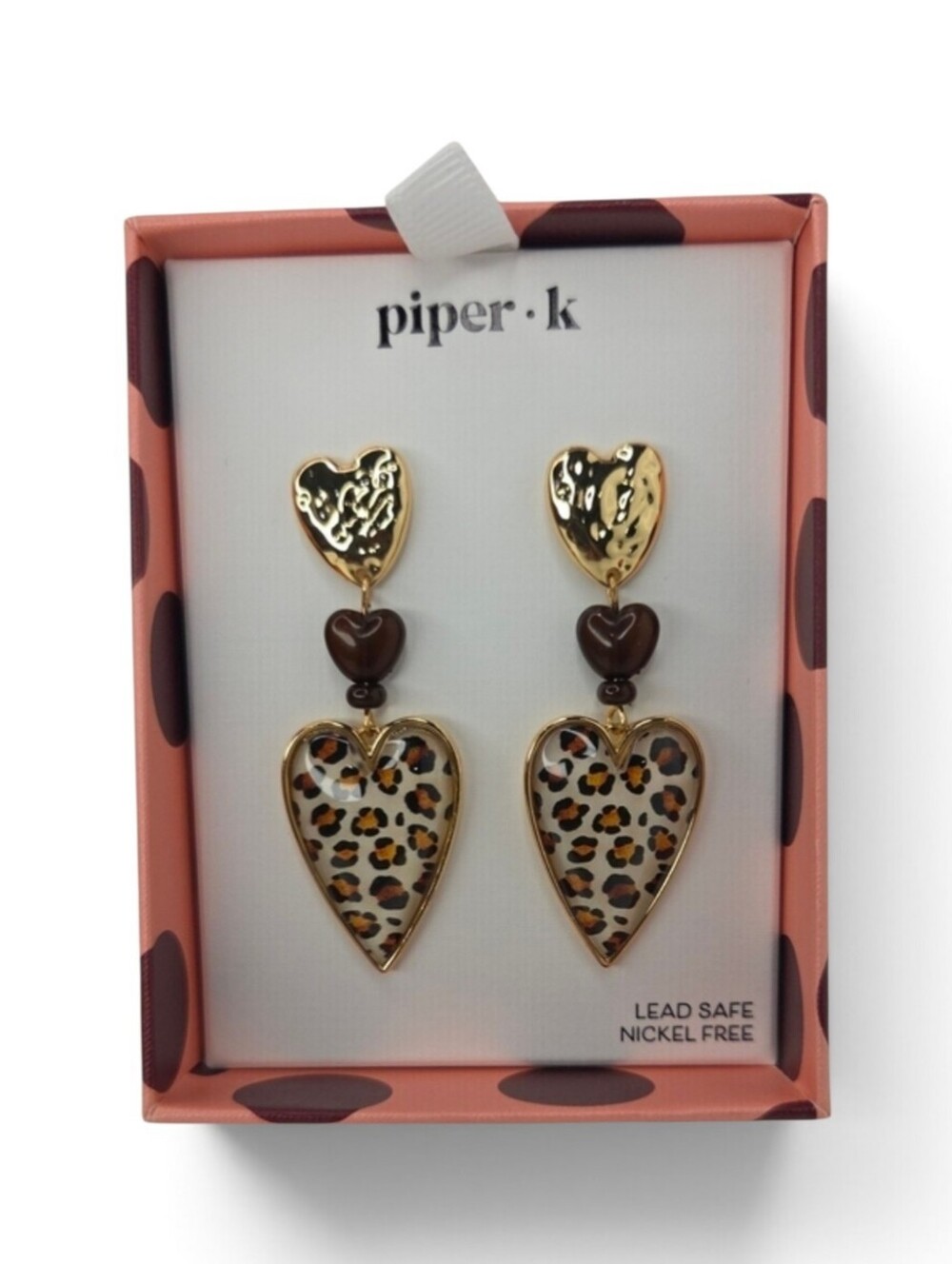 🤎▪️Piper k▪️ Gold & Brown Leopard Heart Dangle Earrings